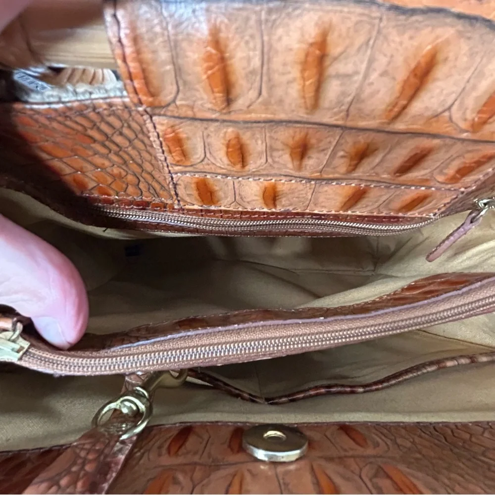 Brahmin Harbor Collection Brown and Cream Leather/Textile Shoulder/Hand Bag
